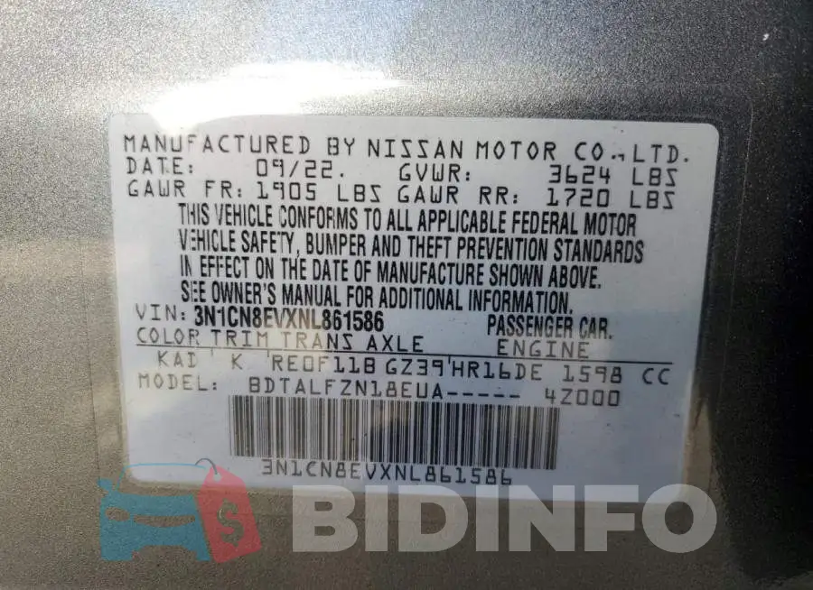 3N1CN8EVXNL861586 Photo# 12