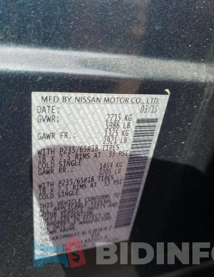 5N1AR2MNXFC658942 Photo# 14