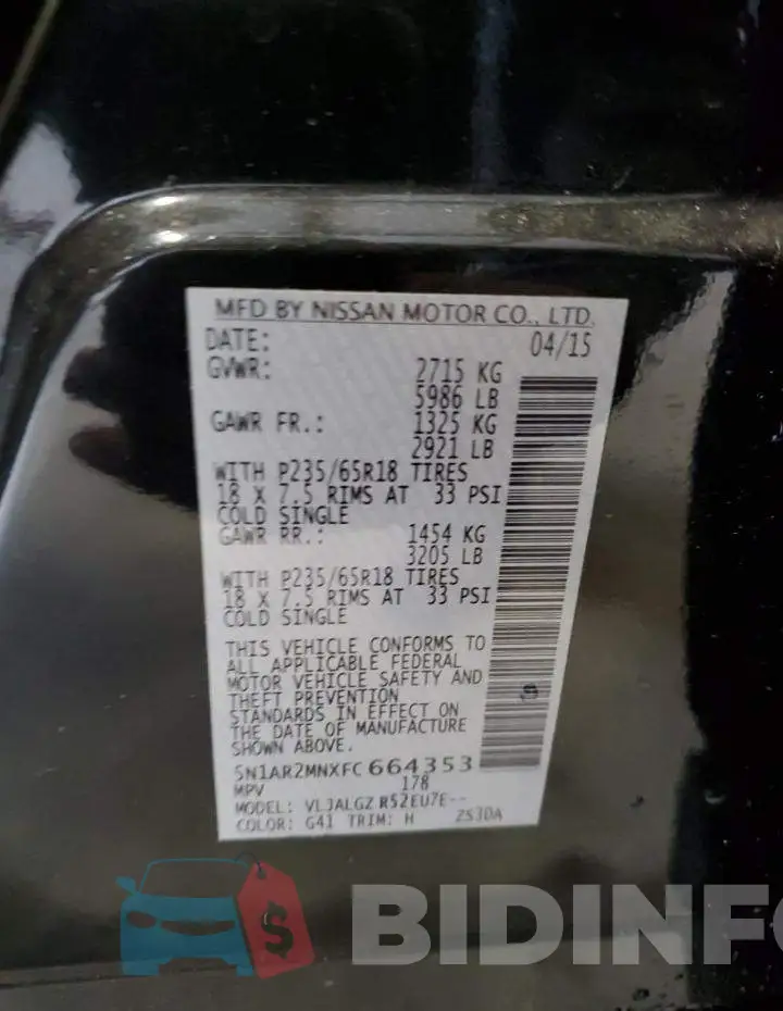 5N1AR2MNXFC664353 Photo# 13