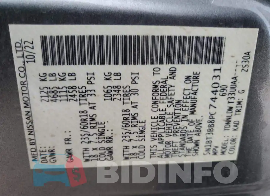 5N1BT3BB8PC744031 Photo# 13