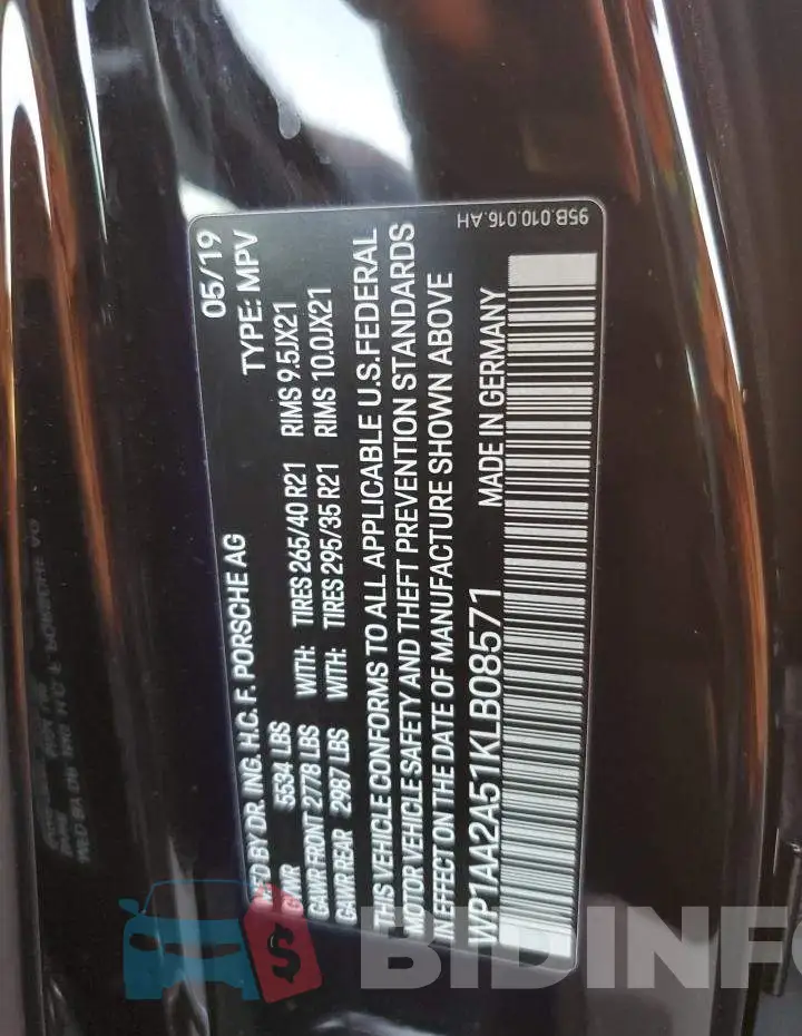 WP1AA2A51KLB08571 Photo# 13