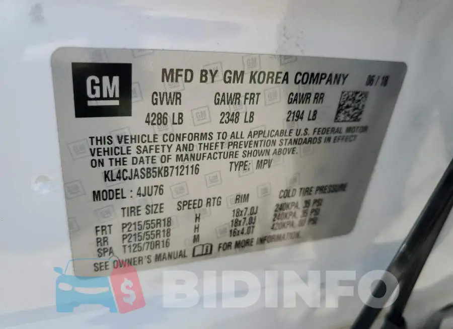 KL4CJASB5KB712116 Photo# 13