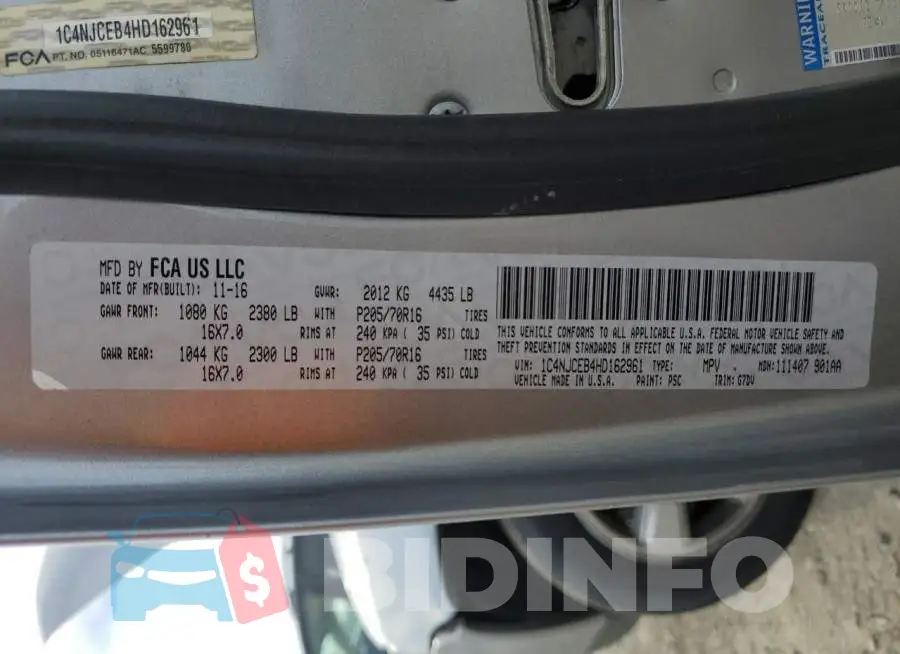 1C4NJCEB4HD162961 Photo# 12