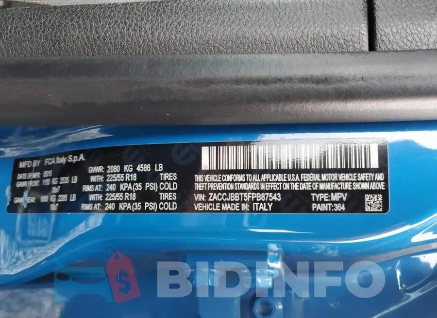 ZACCJBBT5FPB87543 Photo# 12