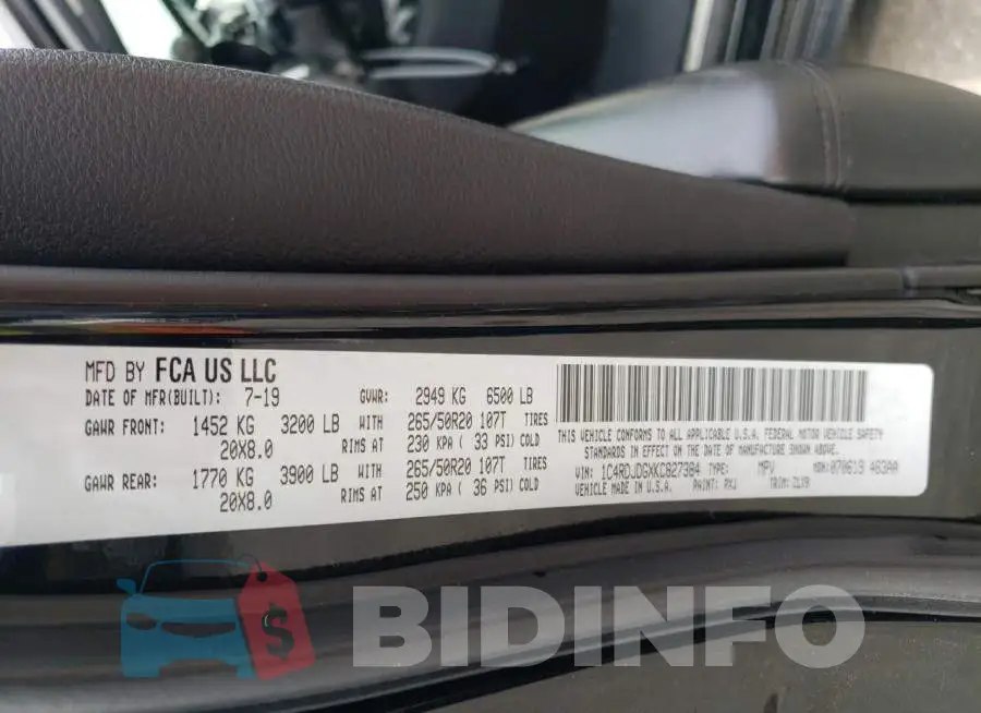 1C4RDJDGXKC827384 Photo# 12