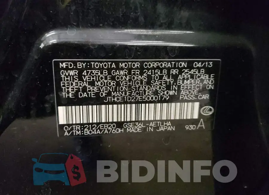 JTHCE1D27E5000179 Photo# 12