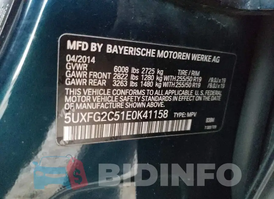 5UXFG2C51E0K41158 Photo# 12