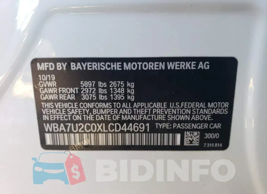 WBA7U2C0XLCD44691 Photo# 12
