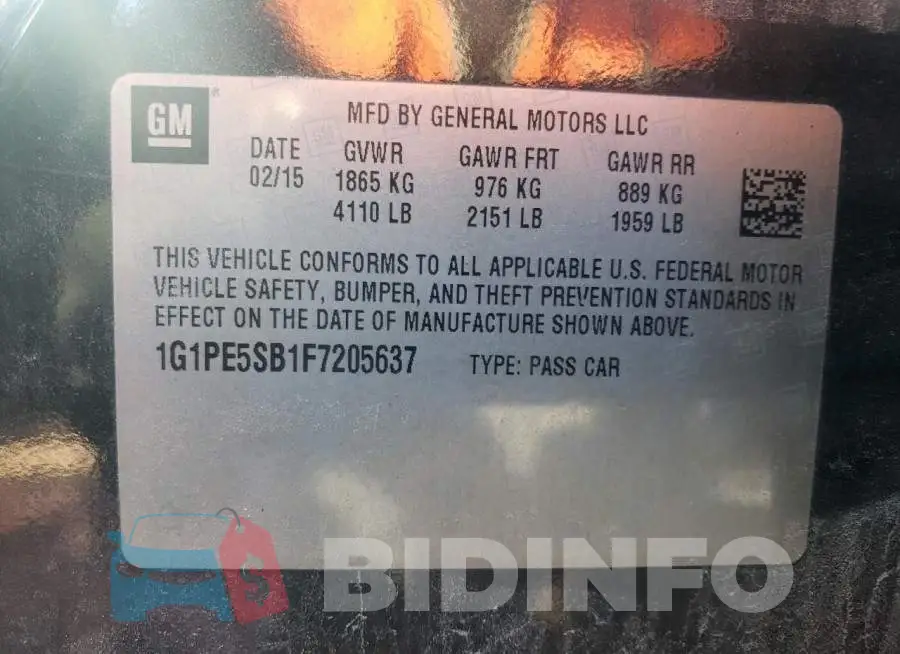 1G1PE5SB1F7205637 Photo# 12