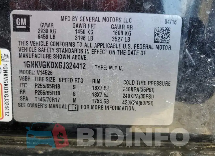 1GNKVGKDXGJ324412 Photo# 14