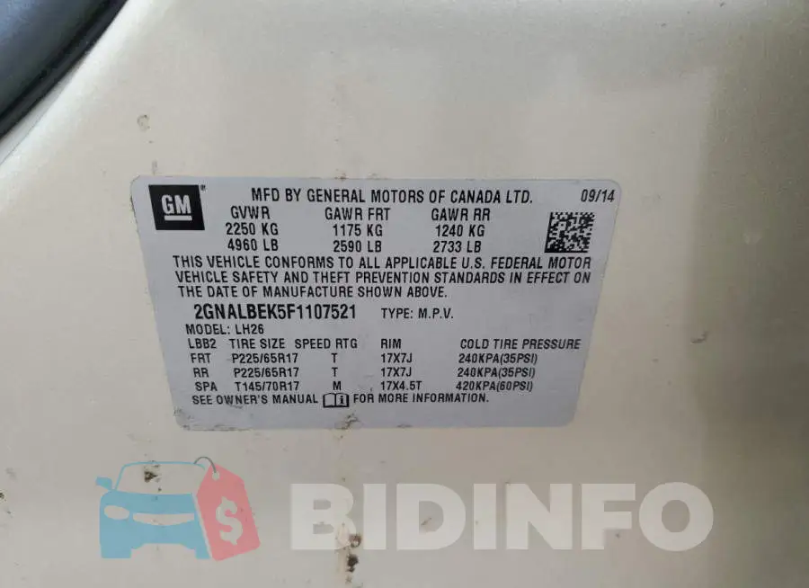 2GNALBEK5F1107521 Photo# 12