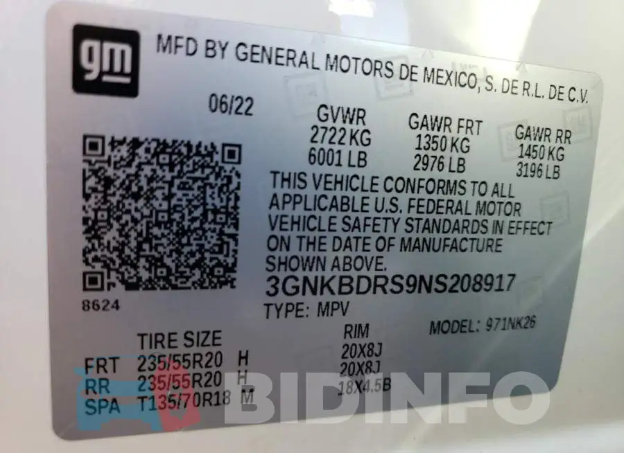 3GNKBDRS9NS208917 Photo# 14
