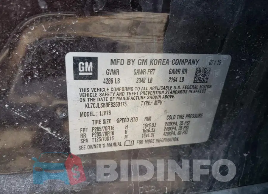 KL7CJLSB0FB260175 Photo# 14
