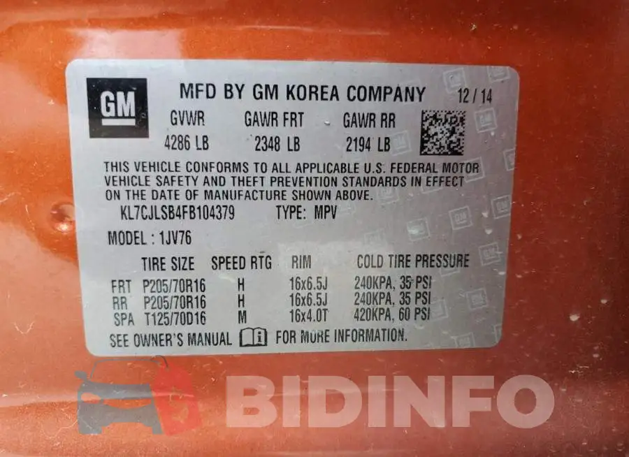 KL7CJLSB4FB104379 Photo# 13