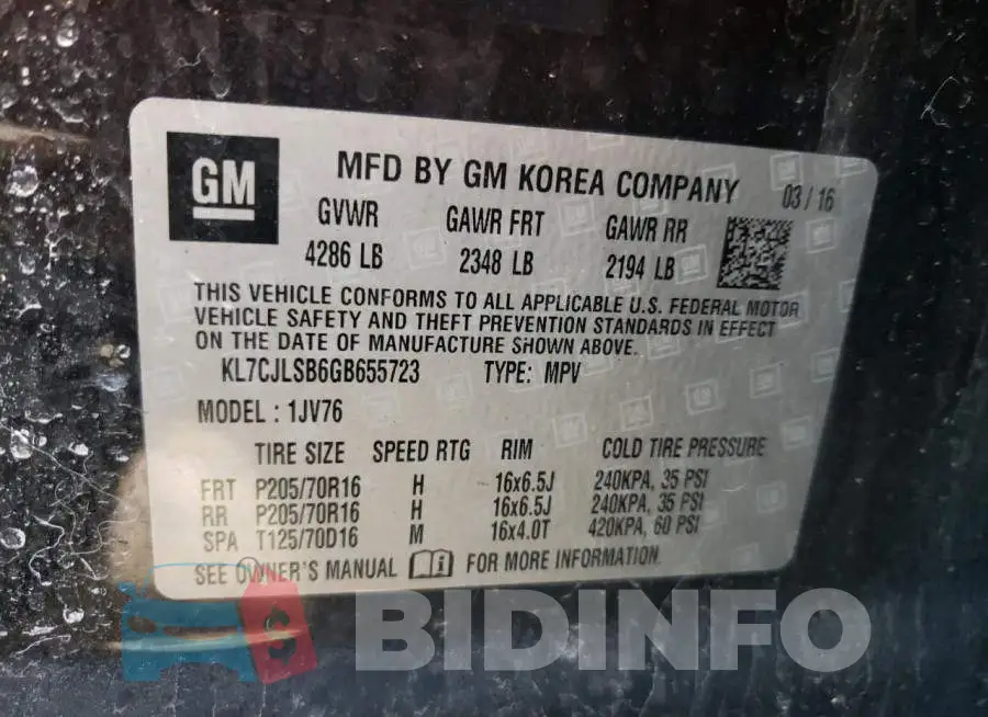 KL7CJLSB6GB655723 Photo# 13