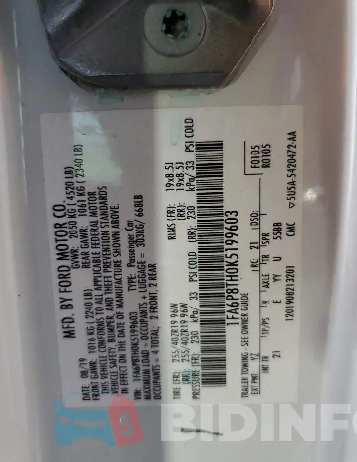 1FA6P8TH0K5199603 Photo# 12