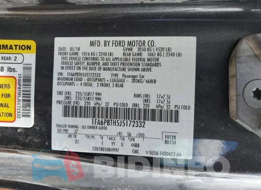 1FA6P8TH5J5172332 Photo# 12