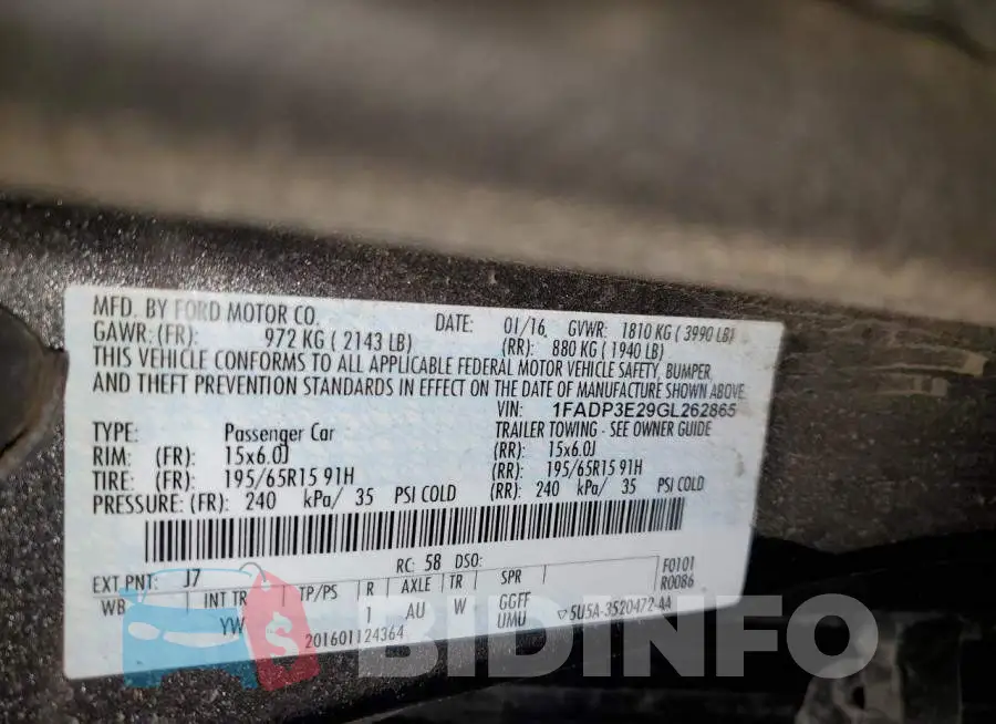 1FADP3E29GL262865 Photo# 12