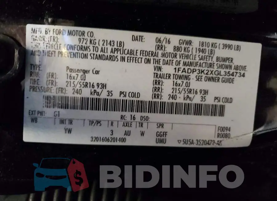 1FADP3K2XGL354734 Photo# 12