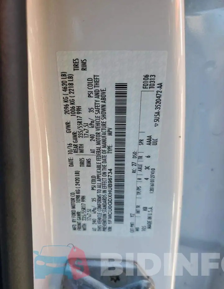 1FMCU0GDXHUB96734 Photo# 13