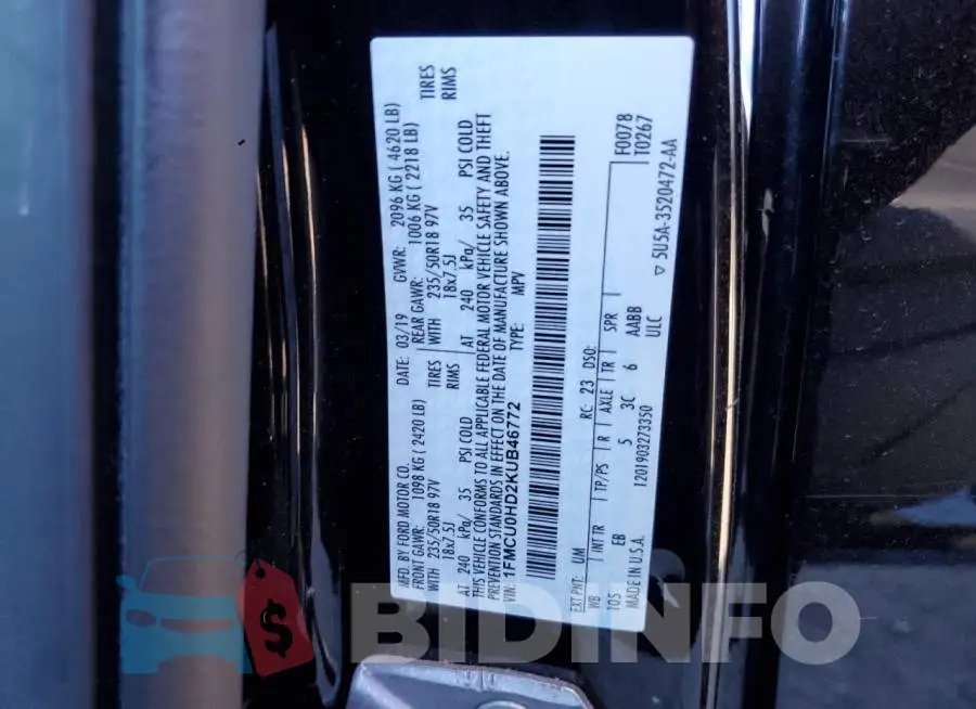 1FMCU0HD2KUB46772 Photo# 12