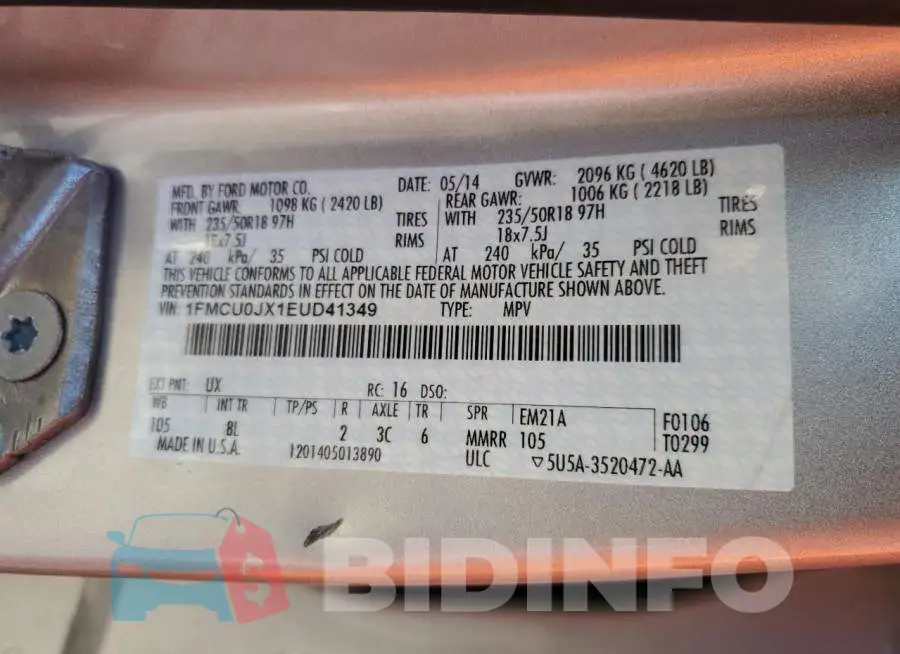 1FMCU0JX1EUD41349 Photo# 14