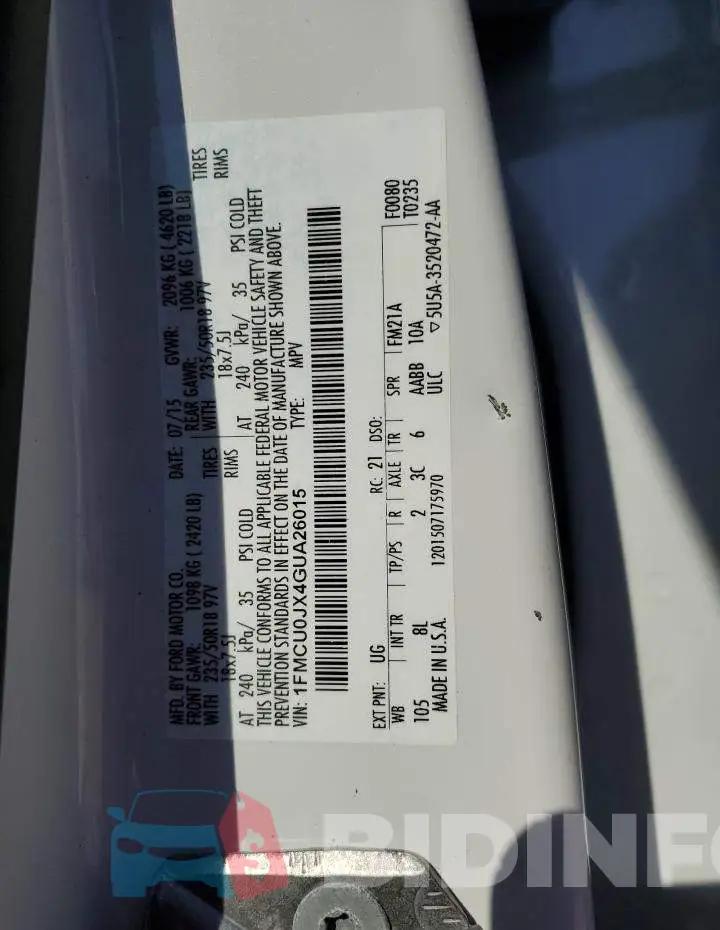 1FMCU0JX4GUA26015 Photo# 14