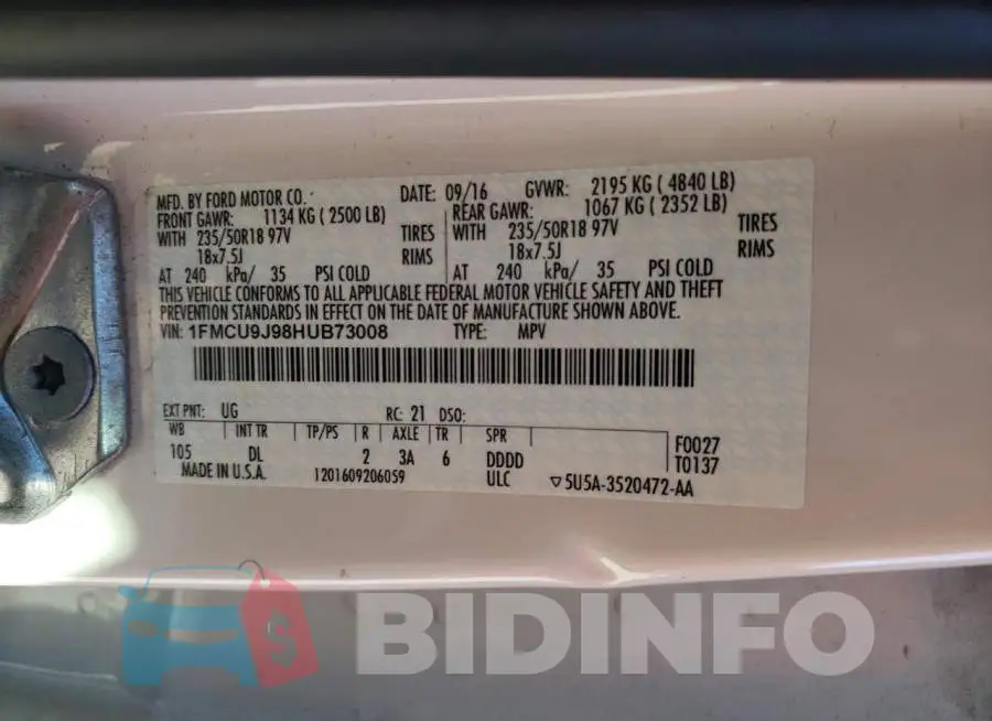1FMCU9J98HUB73008 Photo# 12