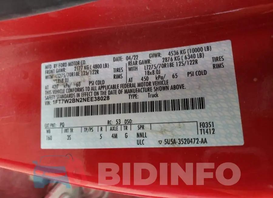 1FT7W2BN2NEE38028 Photo# 12
