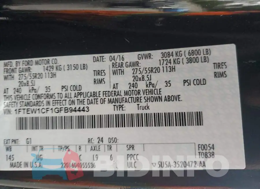 1FTEW1CF1GFB94443 Photo# 12