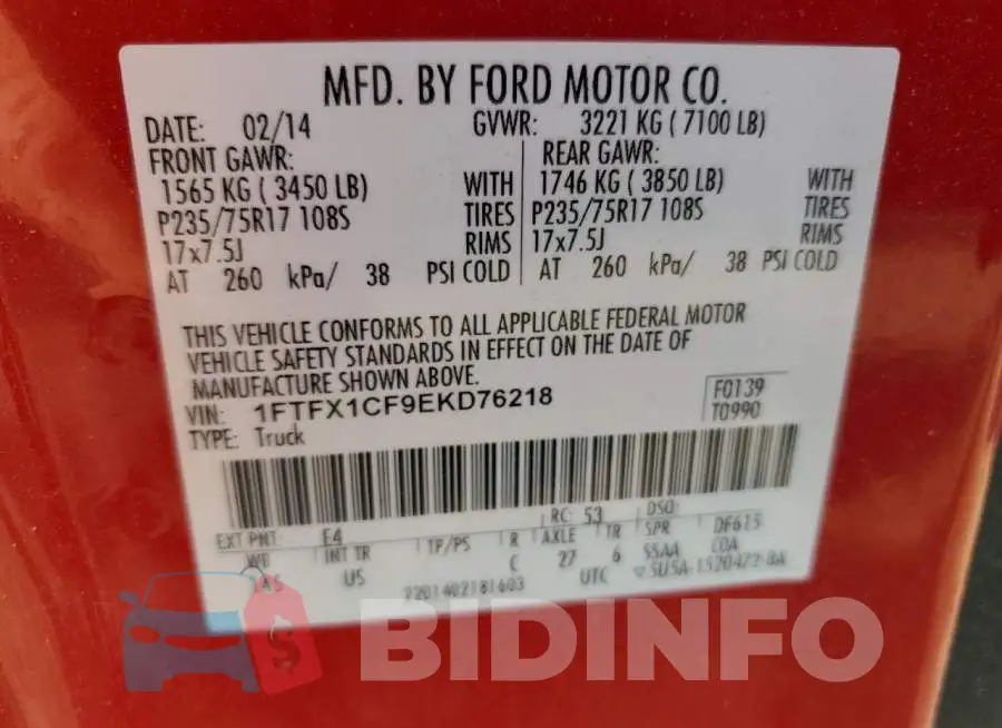 1FTFX1CF9EKD76218 Photo# 12