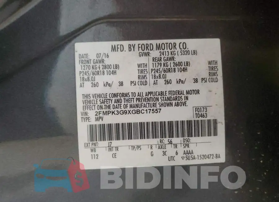 2FMPK3G9XGBC17557 Photo# 13