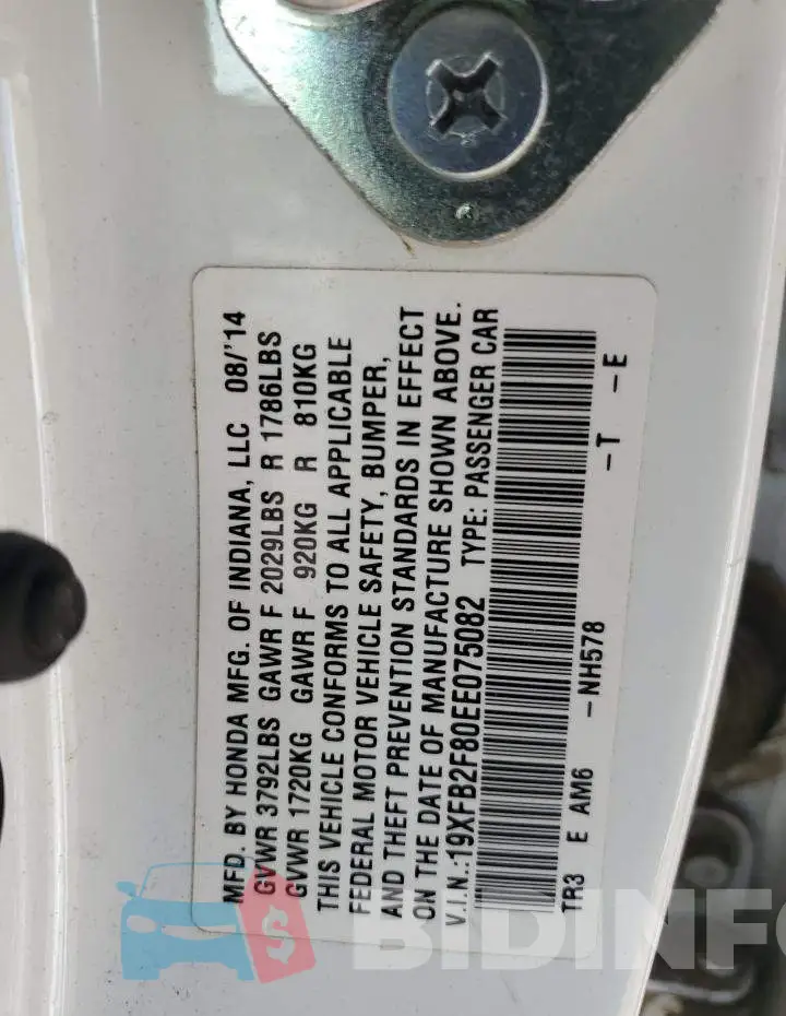 19XFB2F80EE075082 Photo# 12