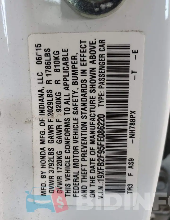 19XFB2F95FE086220 Photo# 12