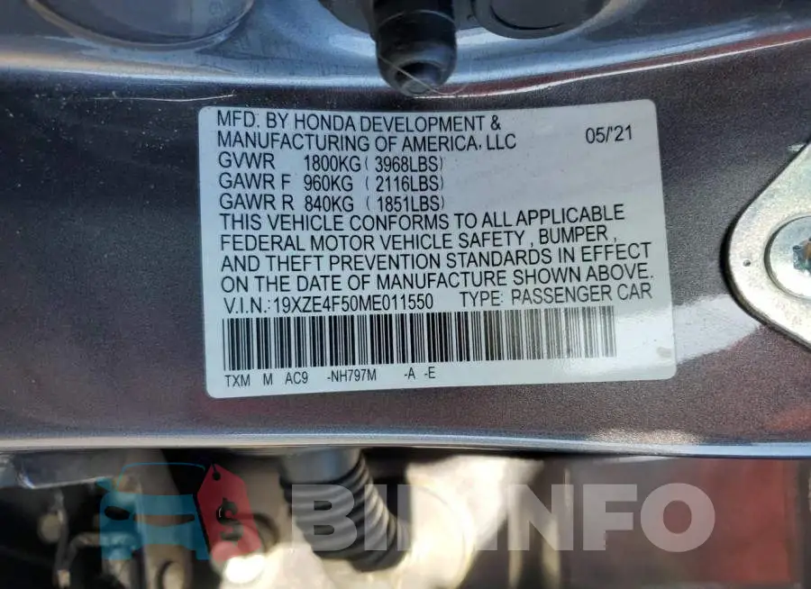 19XZE4F50ME011550 Photo# 12