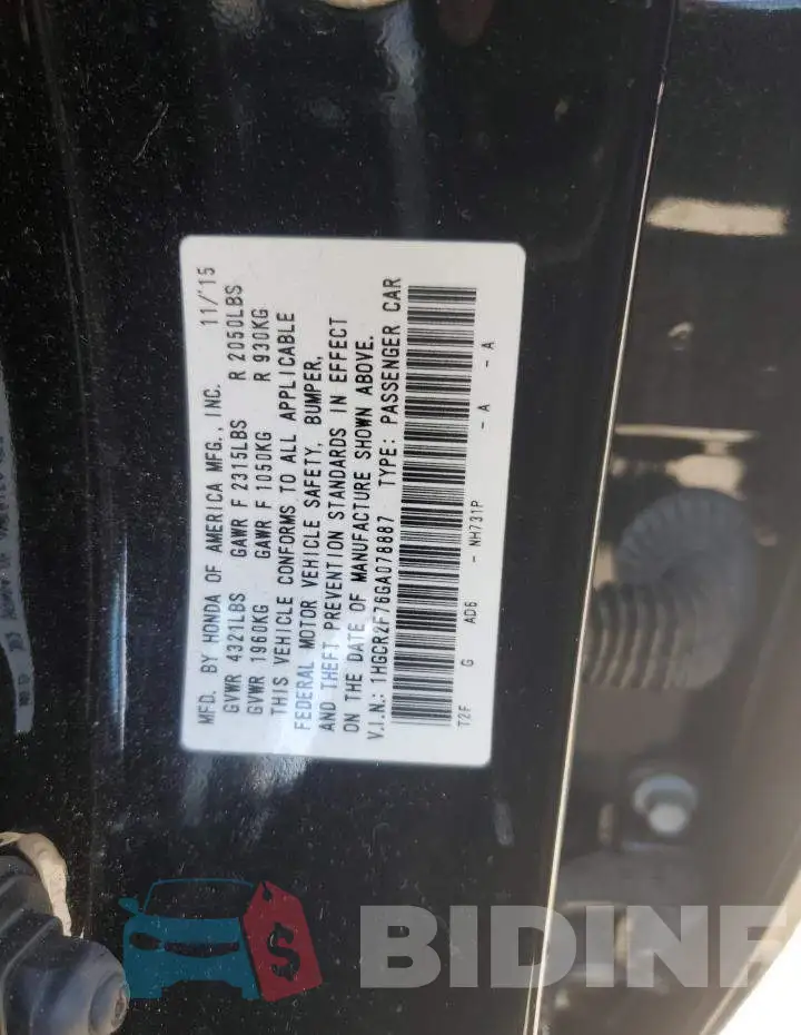 1HGCR2F76GA078887 Photo# 12