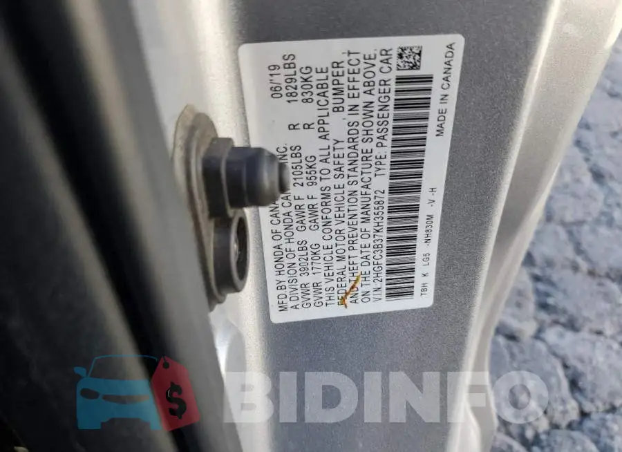 2HGFC3B37KH355872 Photo# 12