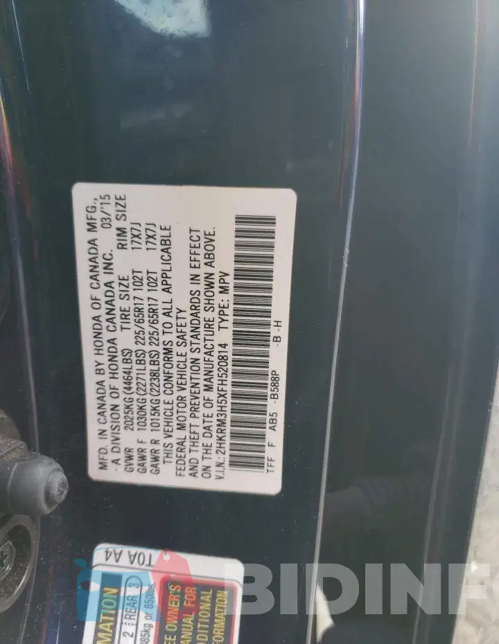 2HKRM3H5XFH520814 Photo# 13