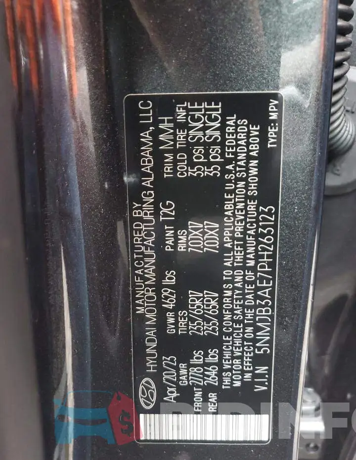 5NMJB3AE7PH263123 Photo# 14