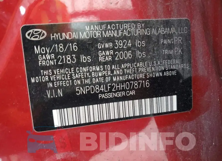 5NPD84LF2HH078716 Photo# 12