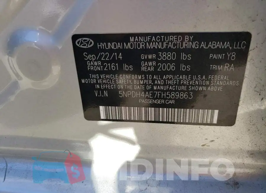 5NPDH4AE7FH589863 Photo# 12