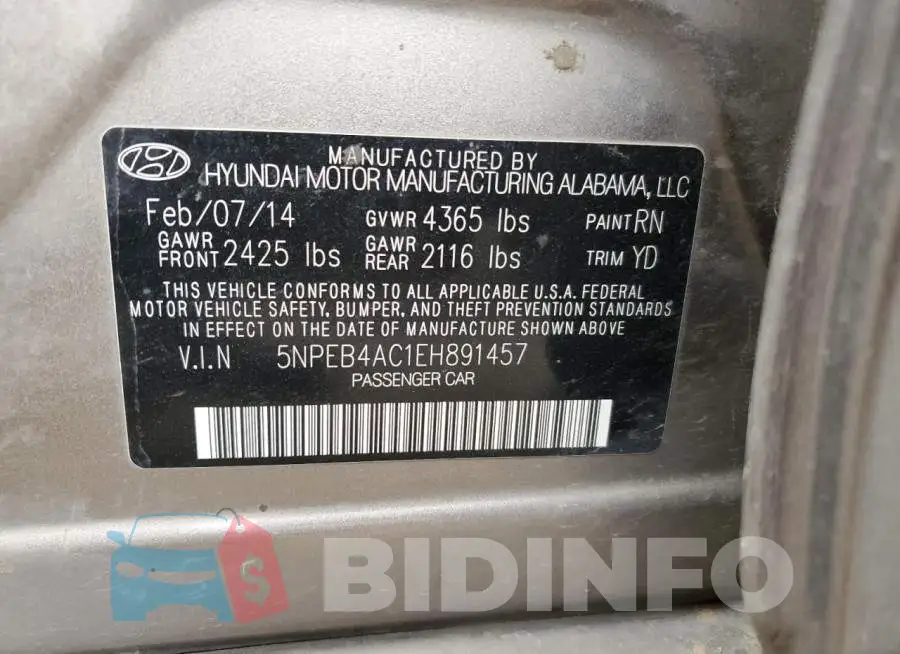 5NPEB4AC1EH891457 Photo# 12