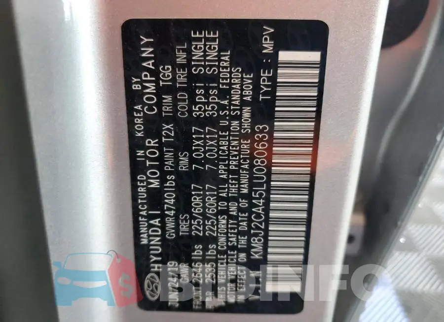 KM8J2CA45LU080633 Photo# 13