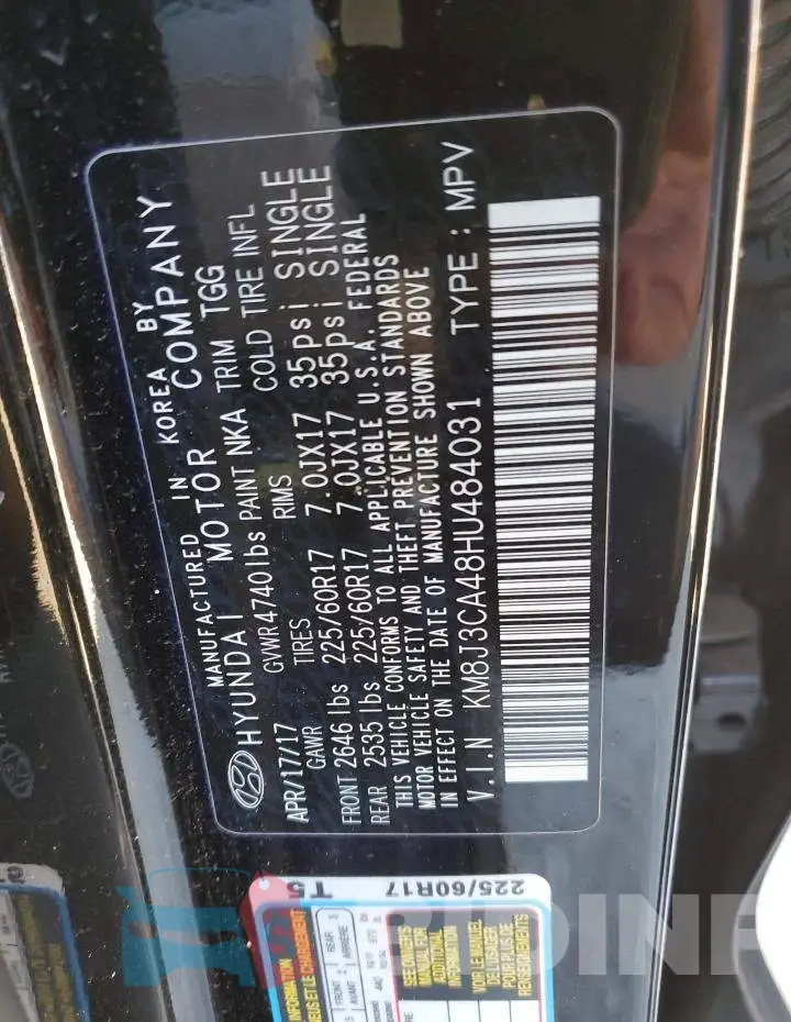 KM8J3CA48HU484031 Photo# 12