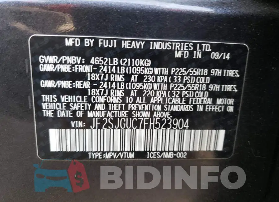 JF2SJGUC7FH523904 Photo# 13