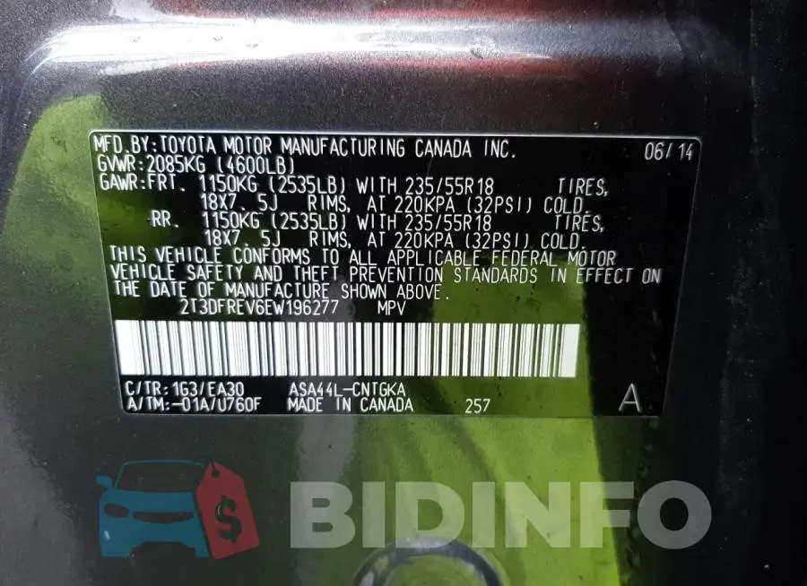 2T3DFREV6EW196277 Photo# 14