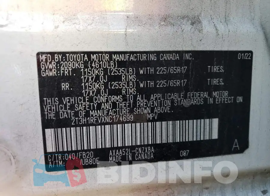 2T3H1RFVXNC174699 Photo# 13
