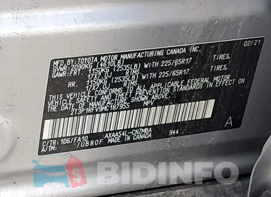 2T3P1RFV9MC187955 Photo# 12