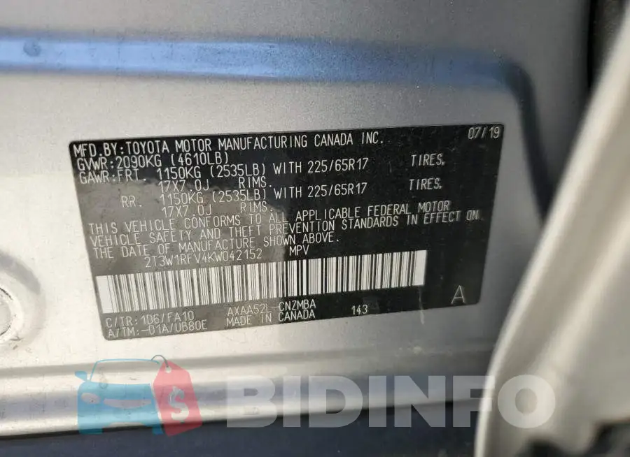 2T3W1RFV4KW042152 Photo# 13