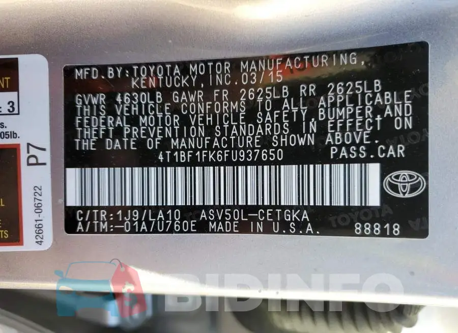 4T1BF1FK6FU937650 Photo# 12
